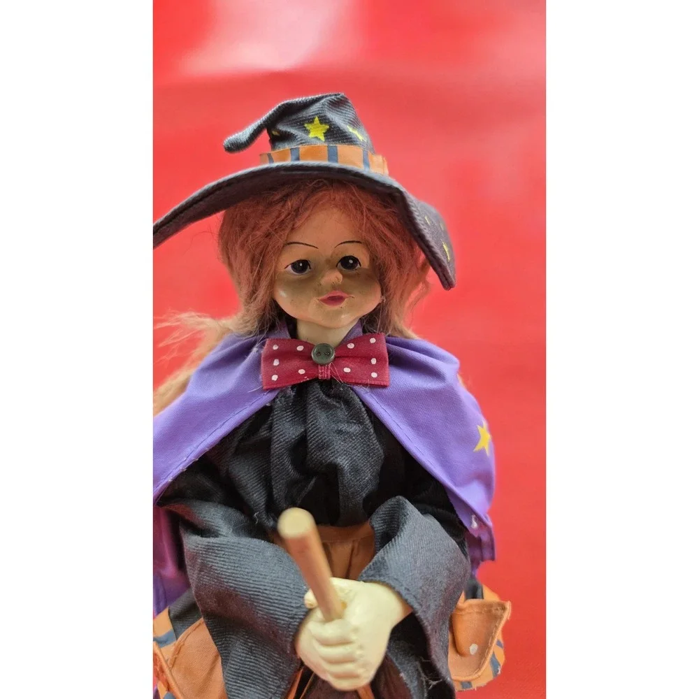 Vtg‎ Halloween Witch Ghost Pumpkin Jack-o'-lantern Figurine Resin & Paper-mâché